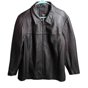 Mossimo Women's Black Genuine Leather Jacket 18W Zip Front Lined Classic